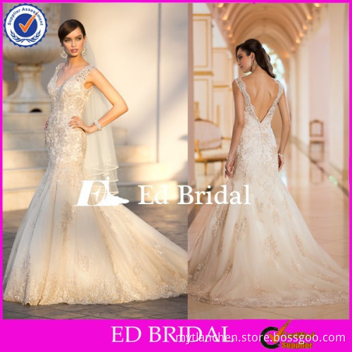 MG79 2015 Fish Style Appliqued Rhinestone Beaded Sequin Crystal Wedding Factory Dresses